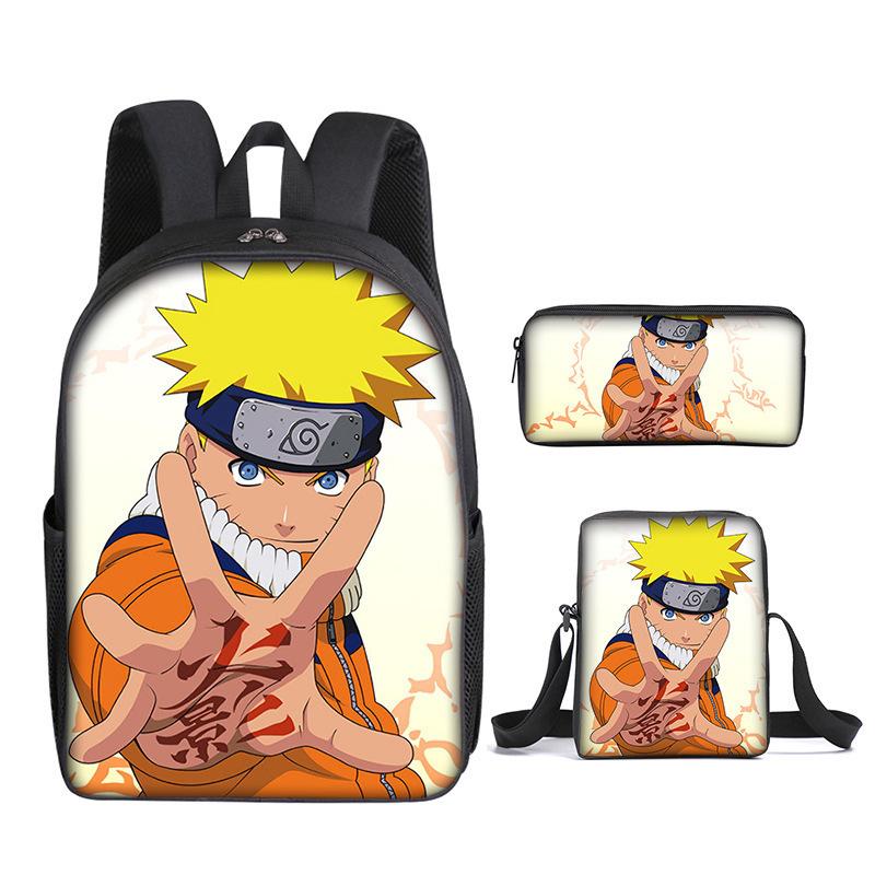 Naruto Naruto Backpack Three-Piece Set, Primary And Secondary School School Bag, Shoulder Bag, Messenger Bag, Pencil Case. Three-piece set