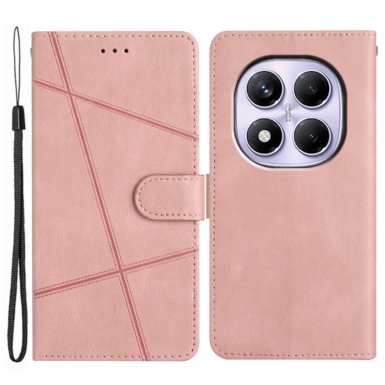 

Для Xiaomi Redmi Note 14 Pro 4G Чехол-кошелек Кожаный флип-чехол с тиснением в виде линий Rose Gold