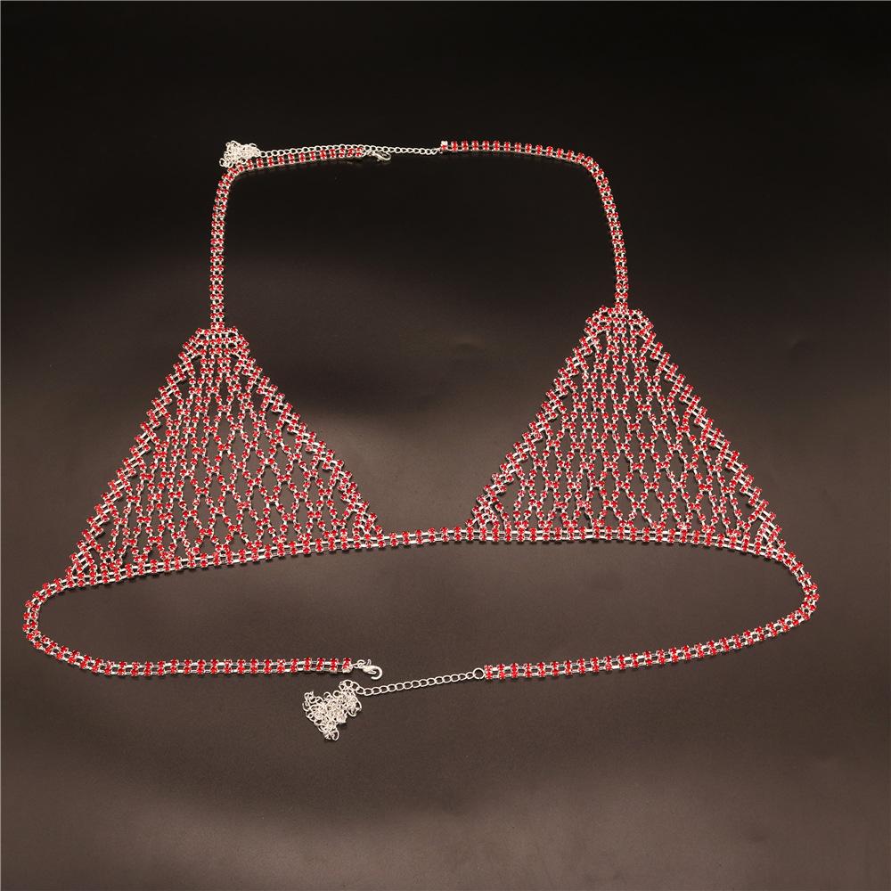 Fashion Luxury Red Crystal Sexy Body Chain Set Sexy Bikini Bra Short Skirt Body Jewelry Women