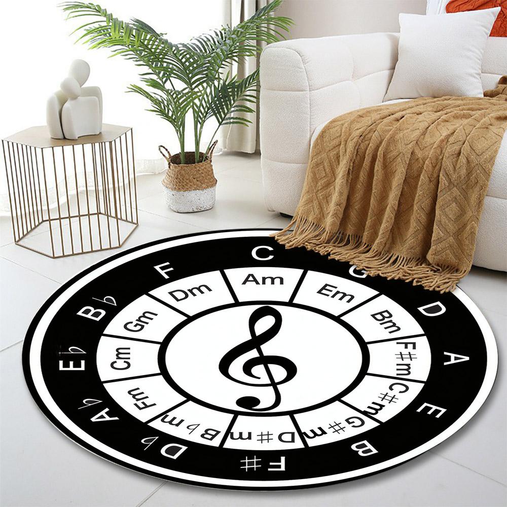 Circle of Fifths Music Chart Design Print round rug, living room, bedroom, playroom carpet, non slip floor mat, gift