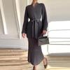 2025 Winter Women's V-Neck Sweater & Midi Skirt Set - European & American Style