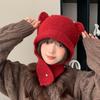 24 autumn and winter new wool hat funny cute bear ears plush pullover hat warm and cold knitted hat woman