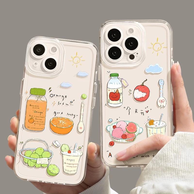 Fruit Summer Phone Case for Iphone17 Apple 16promax Transparent 15/14/13 Refreshing 12 Soft Set