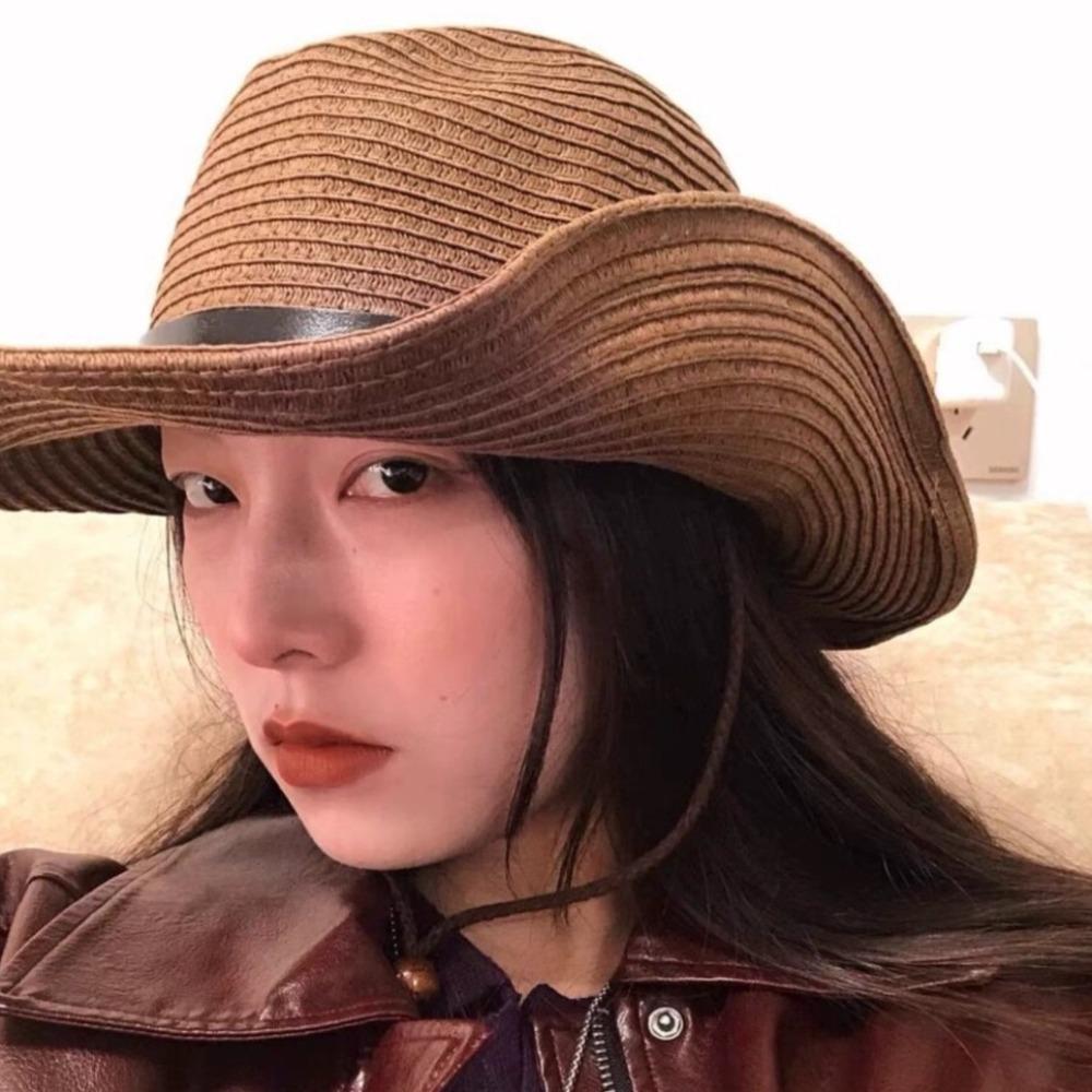Summer Straw Visor Hat Foldable Sun Protection Cap Fashion Western Cowboy Hat  Vacation