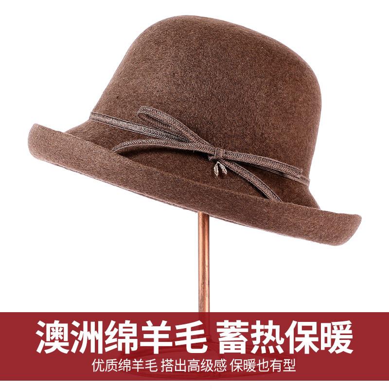 Wool Hat Women's Basin Hat Autumn and Winter Versatile Fashion Warm Bucket Hat Elegant Temperament Showing Face Woolen Top Hat