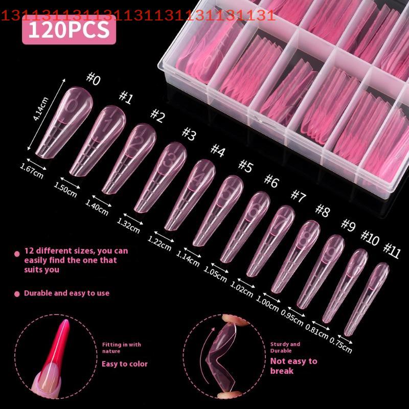 120 Stück Acryl Nagelspitzen Form mit Kanten und Skala Schnellaufbau Gel Verlängerung Top Obere Formen für Falsche Nägel