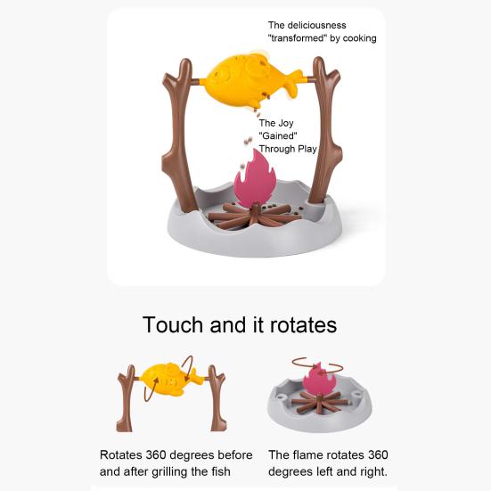 Drehender Fisch Katzenleckerli-Spender Interaktives Gegrillter Fisch über Lagerfeuer Katzenspielzeug Spaß Langsamfresser Enrichment-Spielzeug für Wohnungskatzen Spieltraining