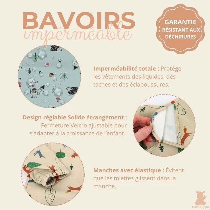 Hello Hippo - Pack de 2 Bavoirs avec Manches Longues Bébé – Imperméables, Réglables et Faciles à Nettoyer | Bavoir imperméable