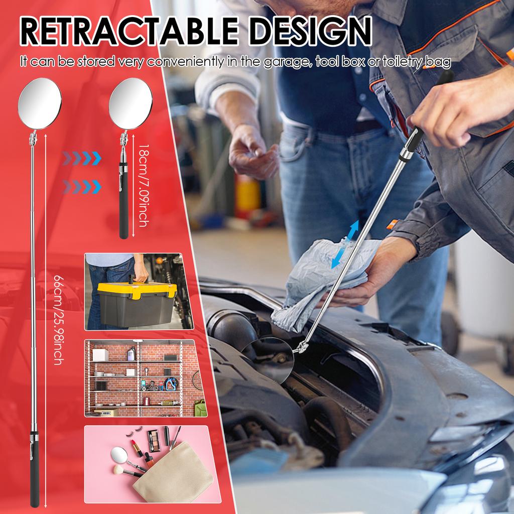 5/4Pcs Telescoping Inspection Mirrors Set Stainless Steel Retractable Mechanical Mirror 360° Rotation Mirror Inspection Tools