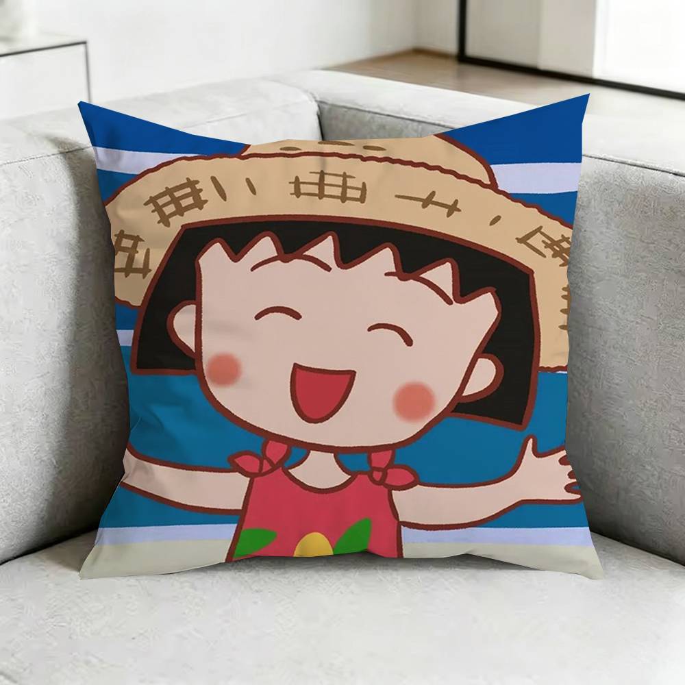 Chibi MMarukoChan Pillow Case Square DoubleSided Sofa Cushion Cover Bedroom Bedside Pillow Gift