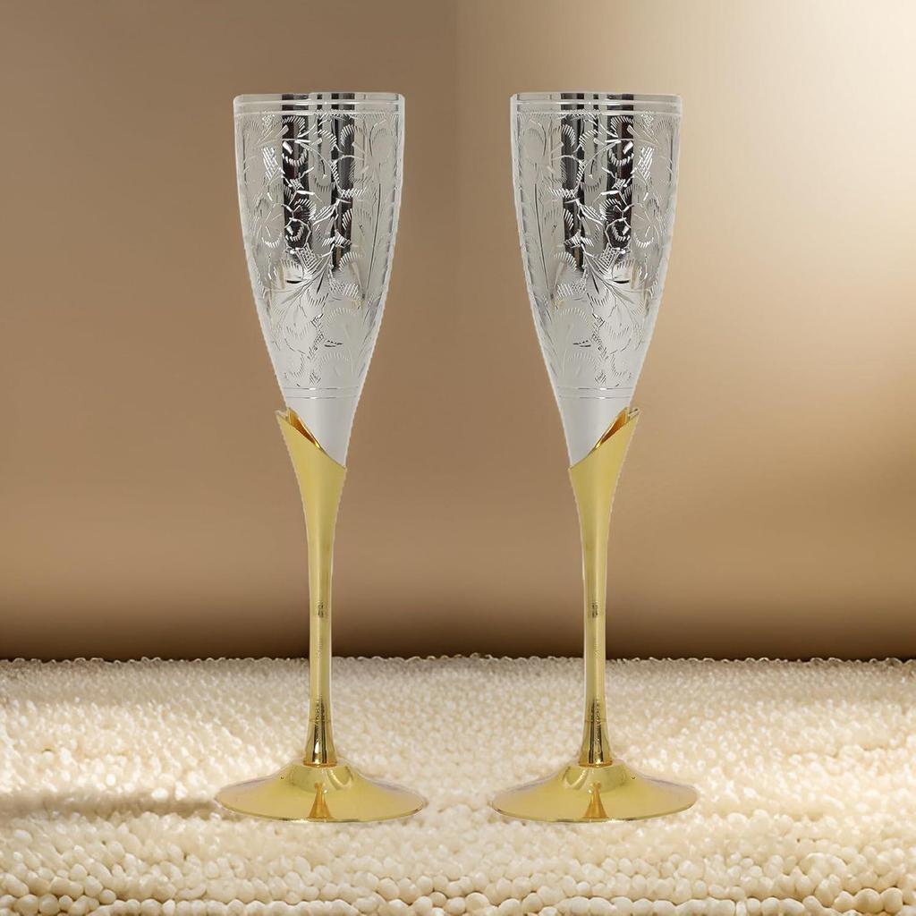 German Silver Wine Glass/Wine Goblet Set of 2 Pieces Glass | Happy Birthday Box with Carry Bag