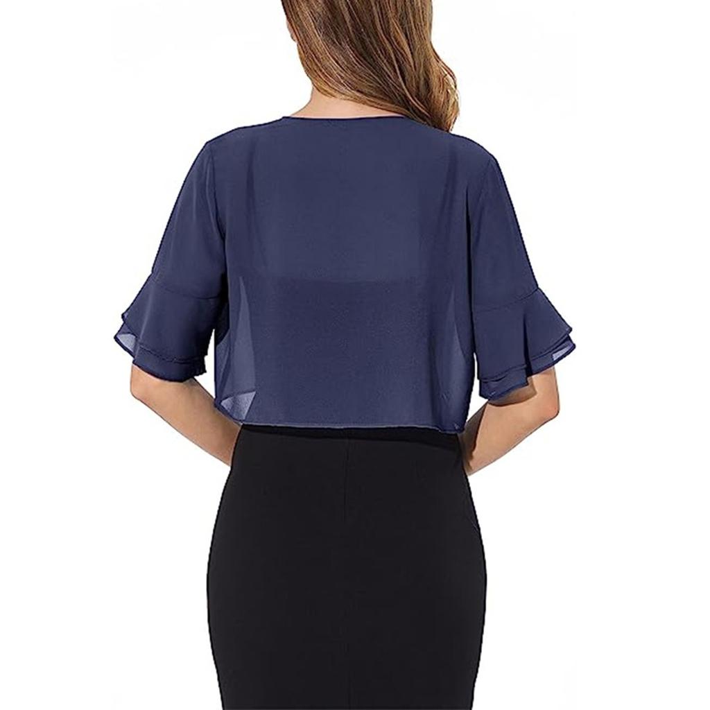 Women's Fashion Casual Summer Cardigan Half Open Collar Ruffle Sleeve Short Sleeve Coats And Tops