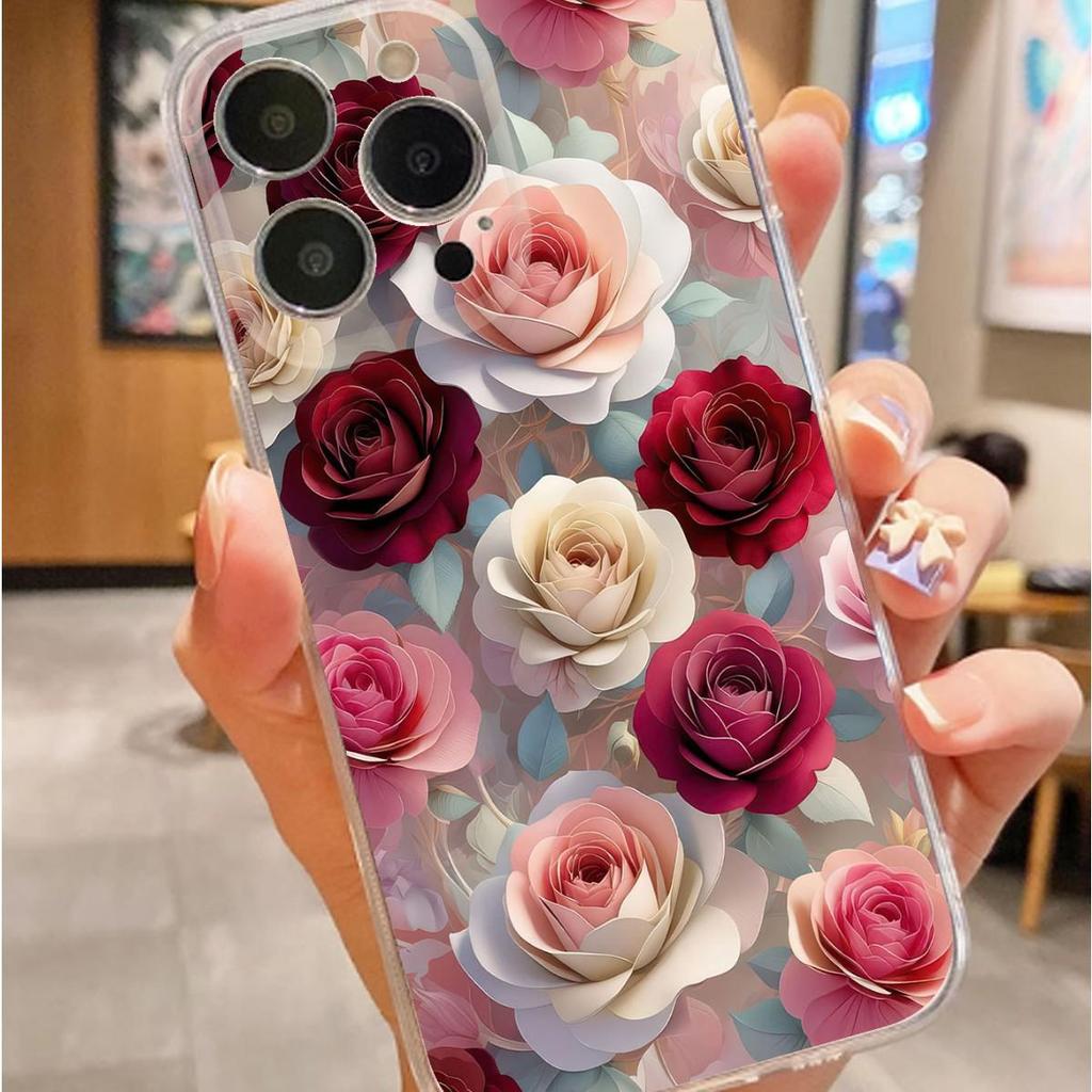Multicolor Rose Anti-Fall Transparent Case for iPhone 14/15/16/17 Pro Max Series