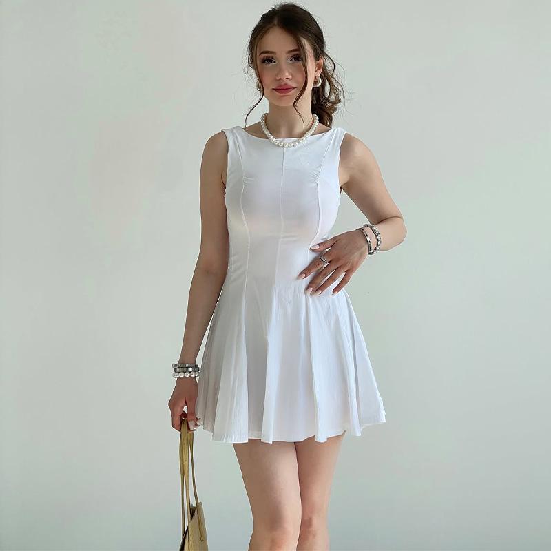 2025 Autumn Women's Solid Color Sleeveless Round Neck Backless Hip-Hugging Dress