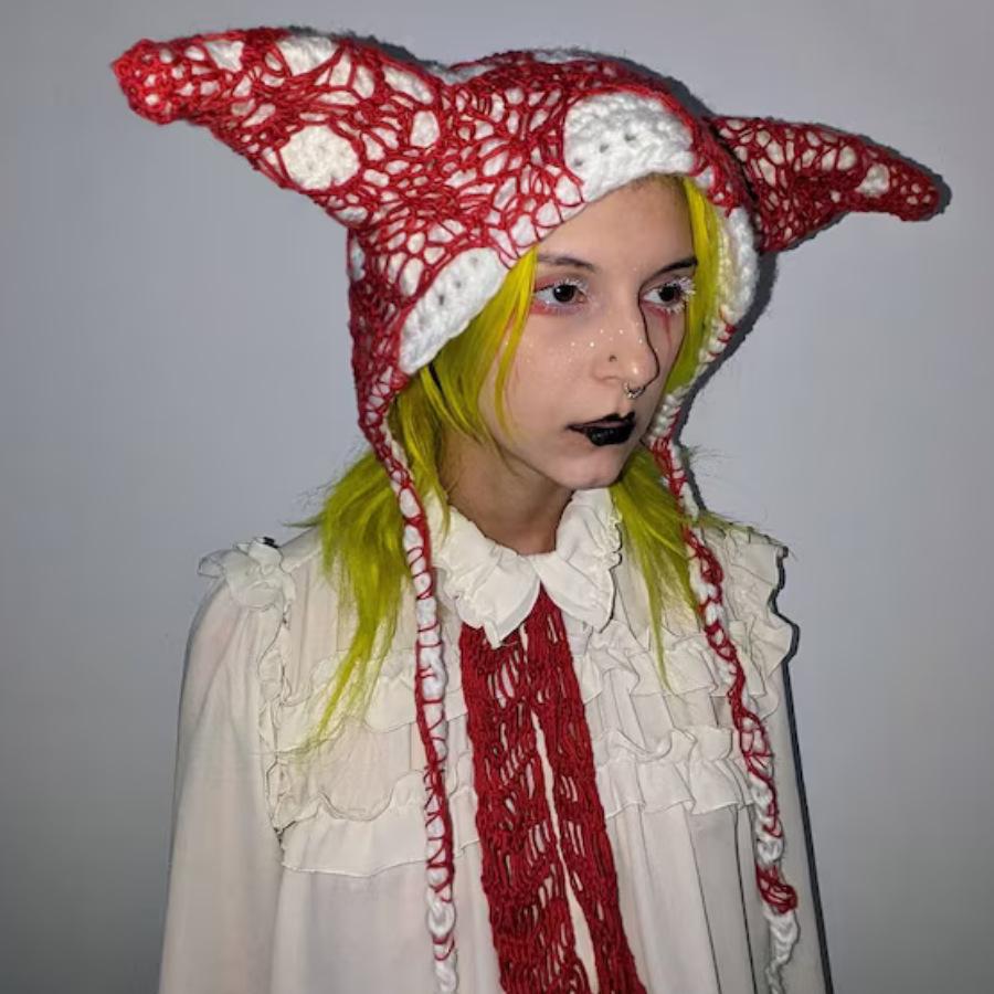 

Шапка-ушанка с кошачьими ушками, связанная вручную Adult 57-59cm