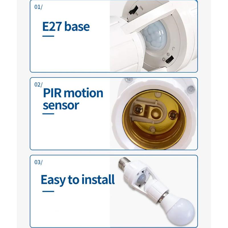 Smart Home Sensor Light Switch Pir E27 Lamp Base Bulb Holder Socket Adapter Human Body Infrared Motion Sensor Automatic Sensor Night Lamp AC 85-265V