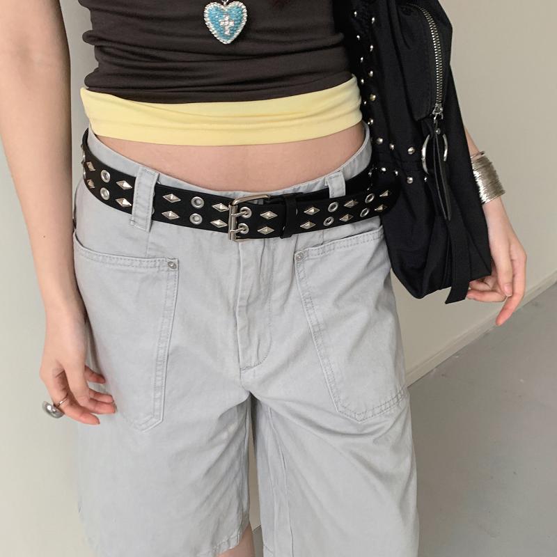 Unisex Punk Rivet Waist Belt For Jeans, Casual And Streetwear Style Adjustable Pu Leather Belt For Men Women