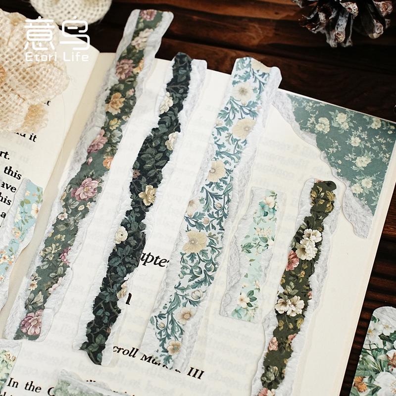 Yi Niao Kraft Paper Flower Shadow Stickers: 30 Die-Cut Retro Journal Sheets