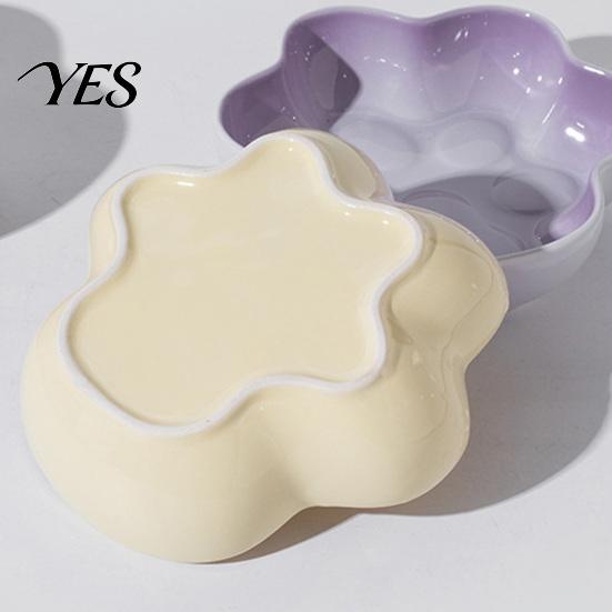 Healthy Ceramic Dog Bowl Cat Paw Shape for Cats, Anti-Whisker Fatigue Kitten Food Pet Feeder Water Dish, Microwave Dishwasher Safe Wide Shallow Plate