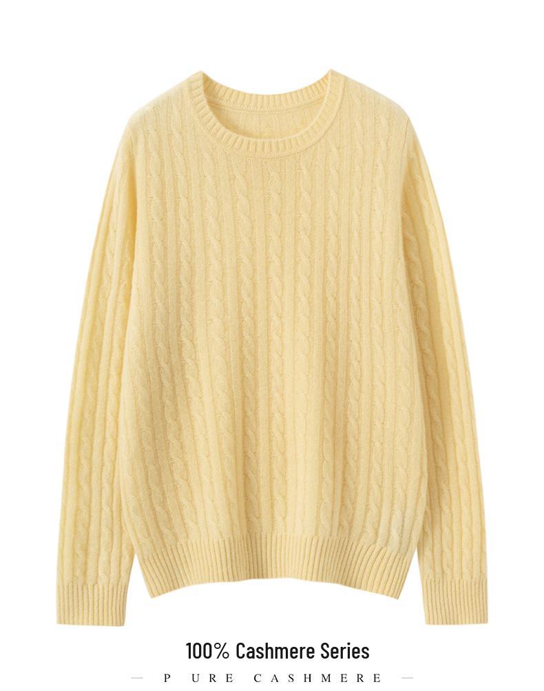 2025 Women's Cloud Cable Knit Cashmere Round Neck Loose Pullover for Autumn/Winter