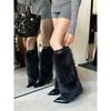 Fashion 2025 Autumn and Winter New Mao Mao Warm Fashion Boots Pointed Willow Nail Stiletto Boots