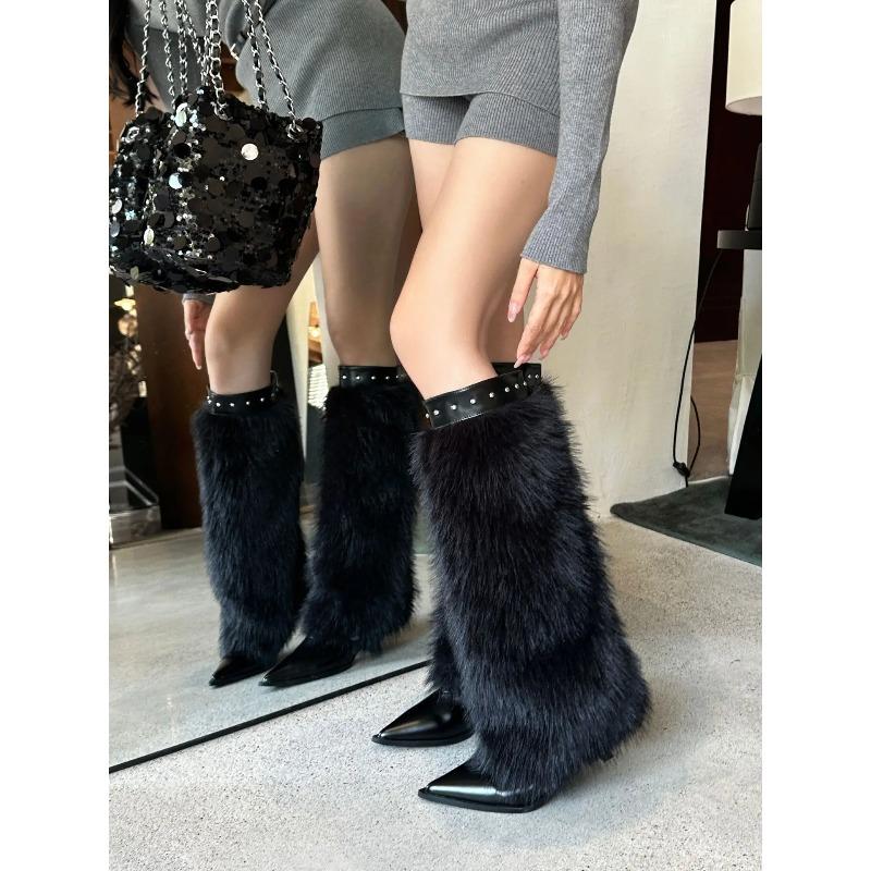 Fashion 2025 Autumn and Winter New Mao Mao Warm Fashion Boots Pointed Willow Nail Stiletto Boots