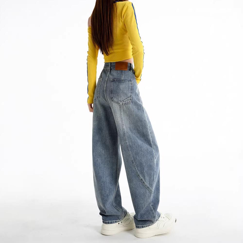 Retro Wide-Leg Jeans for Women - Spring Plus Size, Loose Fit, Floor-Length Pants