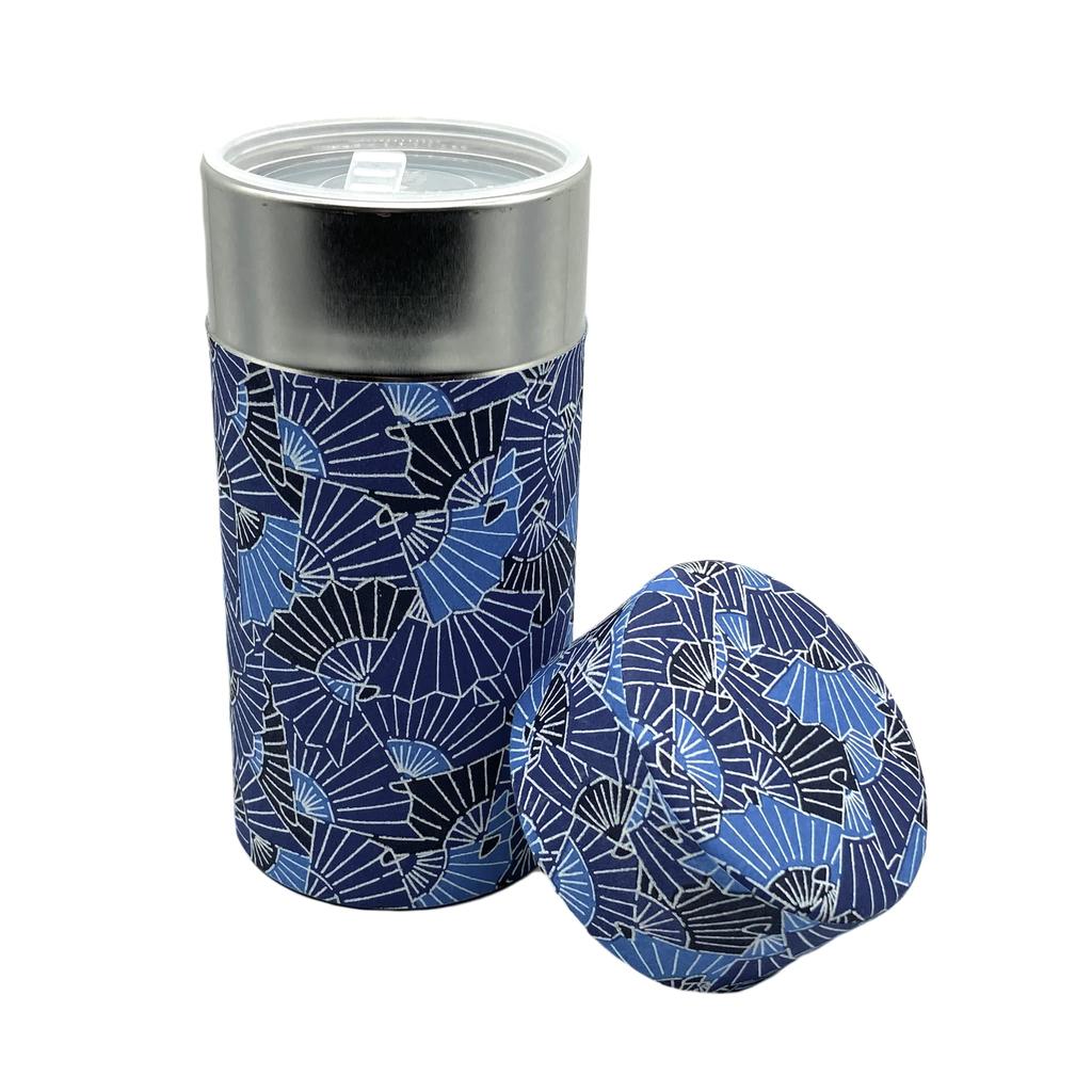 Noguchi Kumataro Tea Garden Tea Caddy, Large Capacity 200g, with Washi Paper and Inner Lid, Indigo Dyed Blue, Made In Japan, Stylish