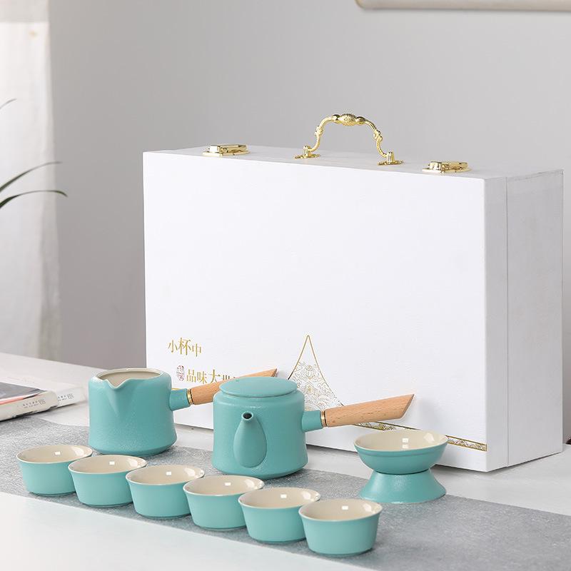 Coarse Pottery 10-Piece Teapot and Teacup Kung Fu Tea Ceramic Complete Household Simple Gift Box Set