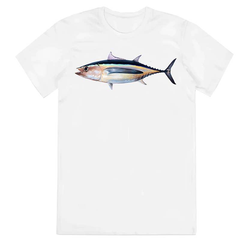 Y2k Summer Marine Fish Handpainted Salmon Sea Fish Fishing Beach Fishing Pure Cotton Printed Loose Shortsleeved Tshirt