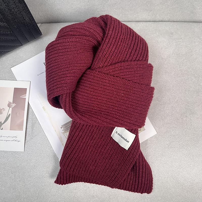 Cachecol de lã espessada vermelha de inverno para mulheres - versão coreana 2023