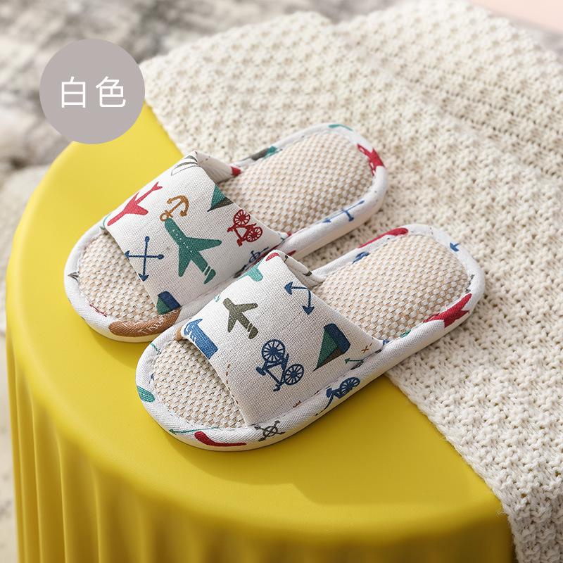 New Four Seasons Linen Slippers Children's Simple Cartoon Cute Boys and Girls Home Indoor Non-slip Sweat Absorption