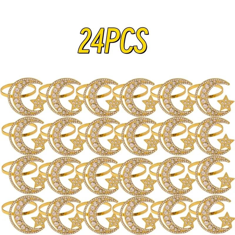 96PCS Creative Inlaid Diamond Stars and Moon Napkin Rings Western Restaurant Table Setting Hollow Rhinestone Napkin Buckle