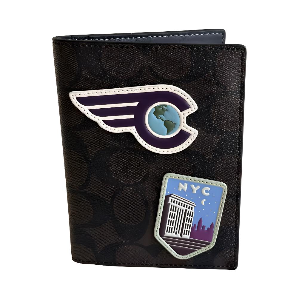New COACH PVC Wallet, Card Holder, Passport Holder Men's Dark Coffee 1283-QBMAA