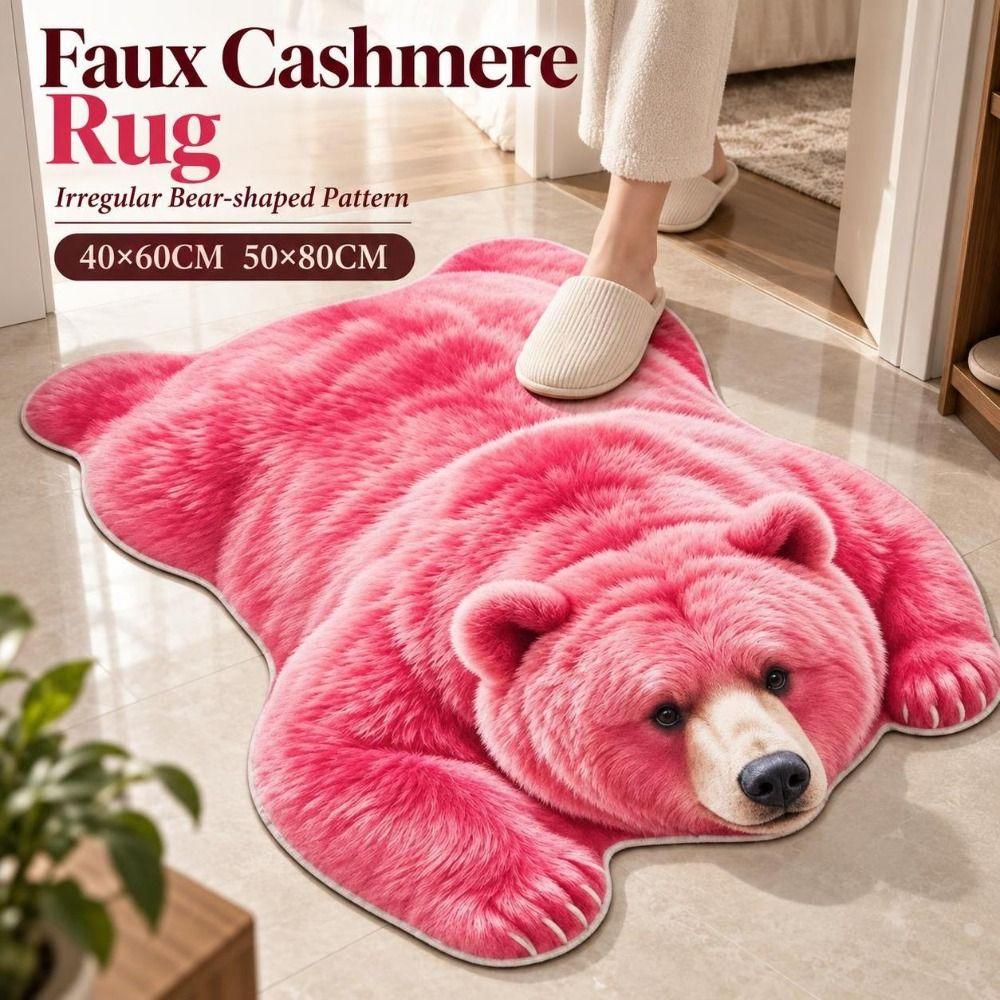 Faux Cashmere Animal Shaped Floor Mat Lifelike Bear Pattern Carpet Bear Shape Area Rug Livingroom