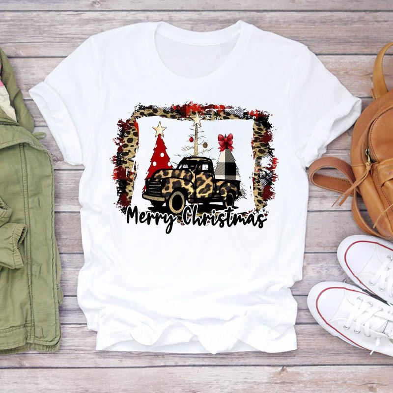 Hotselling Leopardprint Checkered Tshirts for Boys and Girls and Treeprinted Shirts for New Year Winter and Christmas Tops