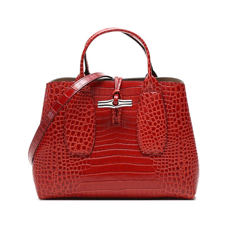 

Longchamp Le Roseau 30 Crocodile Pattern Leather Short Handle Bamboo Buckle Tote Bag Medium Women Tote Bags Orange 10058HTSH21 Basic Set (Bag+Dust Bag)