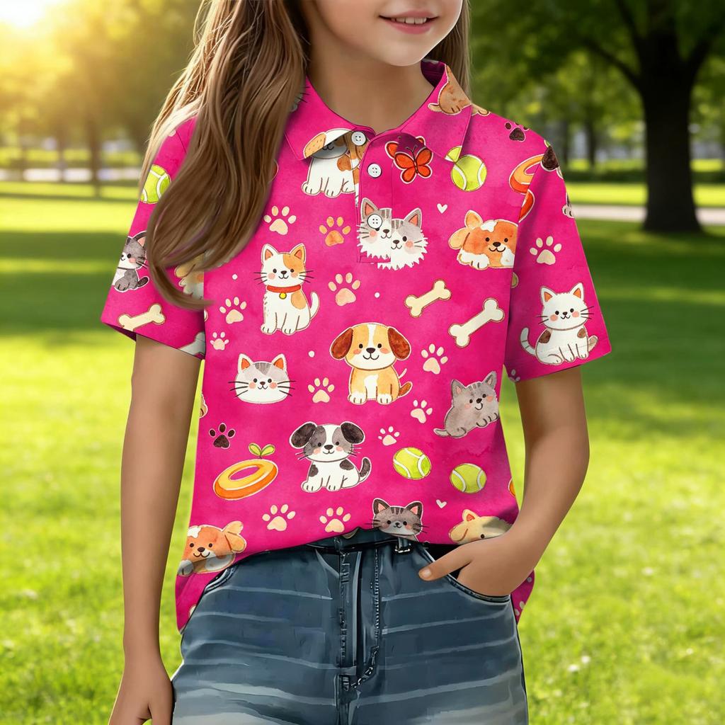 Kids Casual Short Sleeve Polo Shirt Animal Print Lightweight Comfortable Soft Fabric Summer Top for Boys Girls