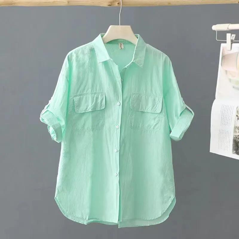 Short Sleeve Solid Color Shirt Women's Summer Outer Shirt Loose Top Women