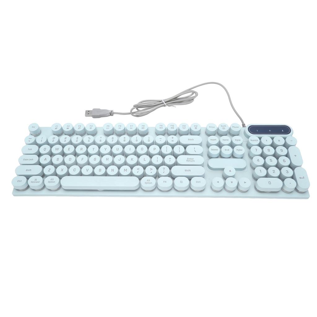 Gaming Keyboard USB Round 104 Keycaps Backlit Ergonomic Fodable Feet Multimedia Keys Wired Keyboard