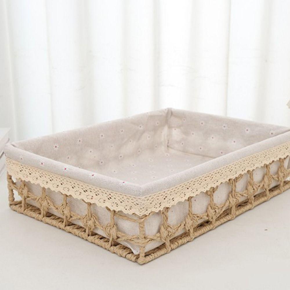 Bohemia Tabletop Fruit Container Hollow Out Straw Storage Basket Bin  Home Decor