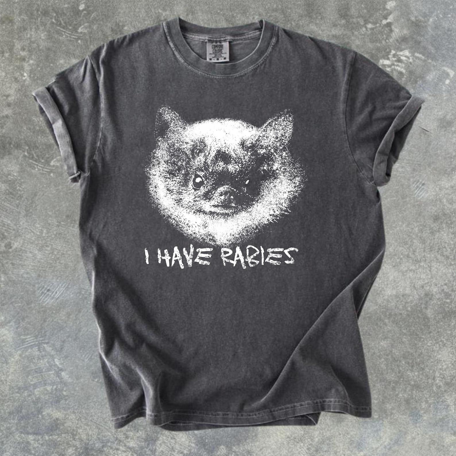 I Have Rabies Bat T-Shirt, Vintage Grunge Y2k Graphic Tee 3XL
