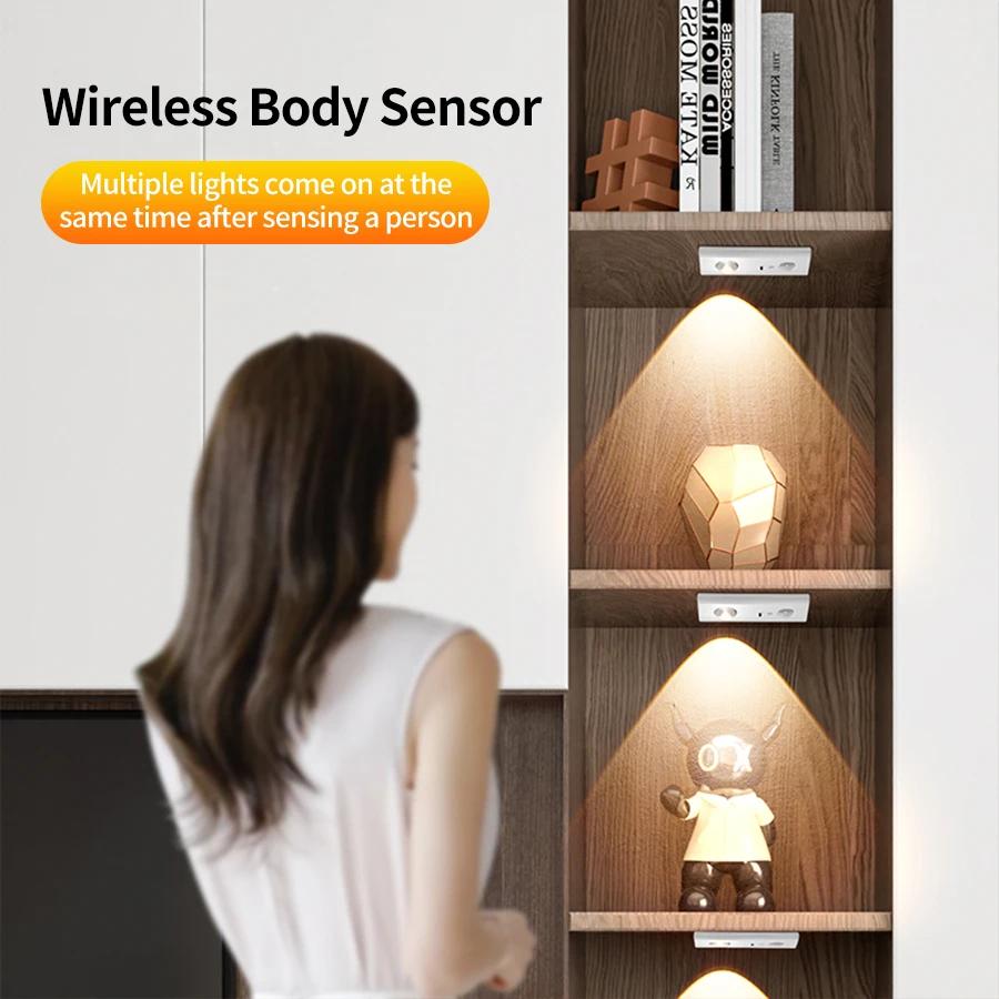 Motion Sensor LED Night Light With Remote Control Rechargeable Under Cabinet Lamp Dimmable For Wardrobe Bedroom Kitchen Lighting