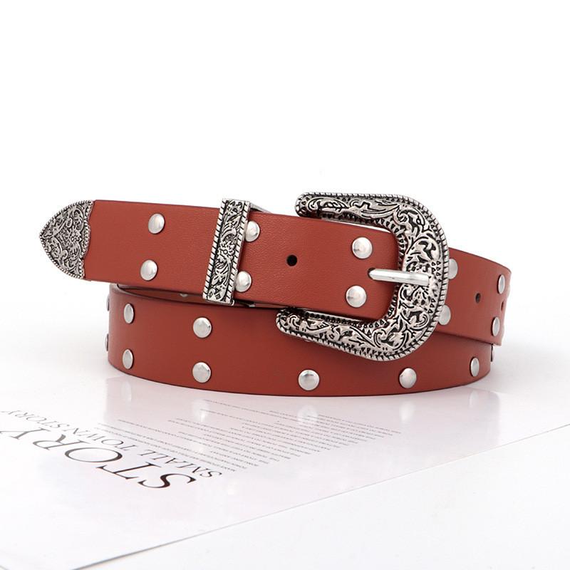 Women Vintage Rock Decorative Jeans Belt Edgy Waistband Metal Adjustable Accents