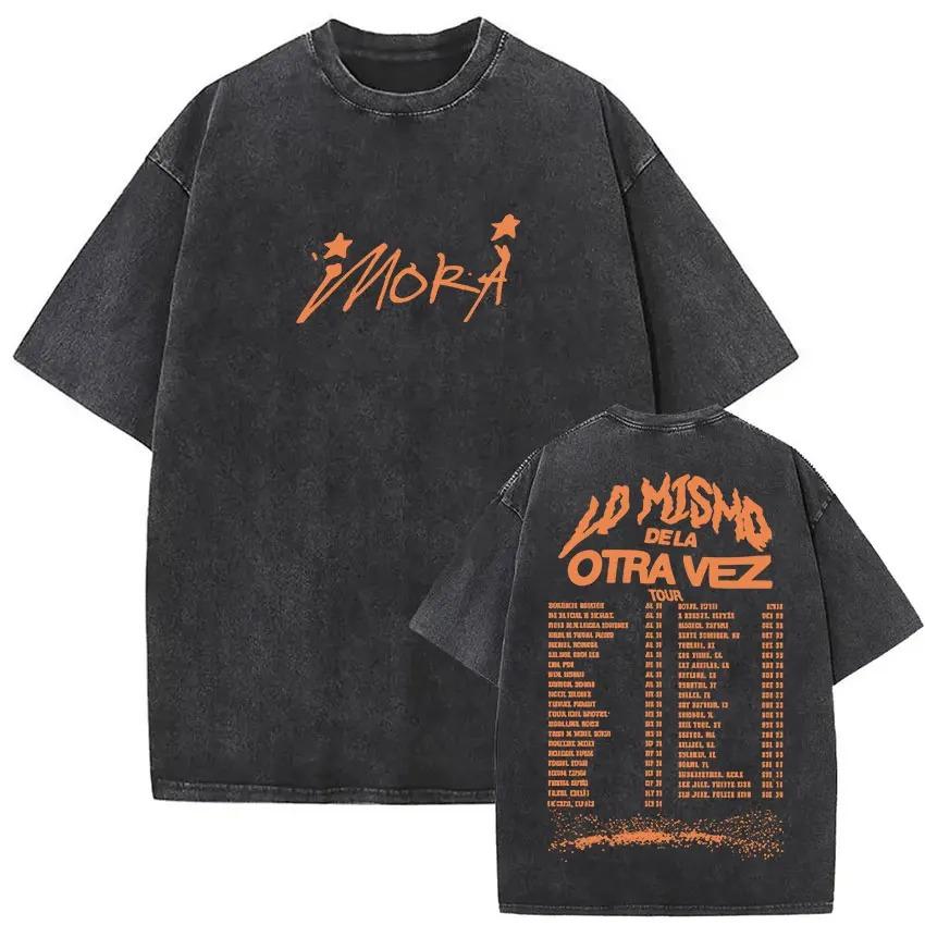 Rapper Mora Lo Mismo De La Otra Vez Tour 2026 Vintage Washed T Shirts Men Women Summer Cotton Short Sleeve T-shirt New Tops