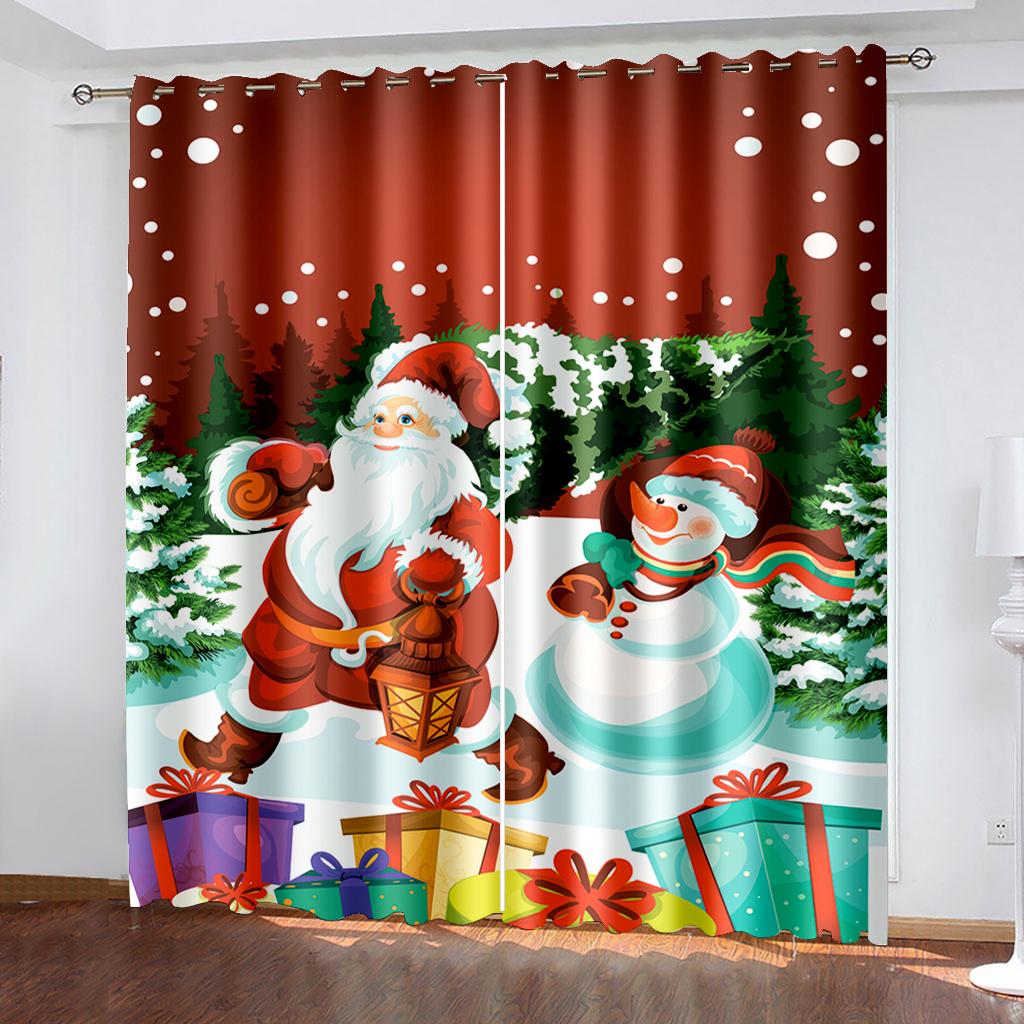 2PCS Merry Christmas Red New Year Gold Ball White snowflake Light Filtering Curtains for Living Room Bedroom Window Drape Decor