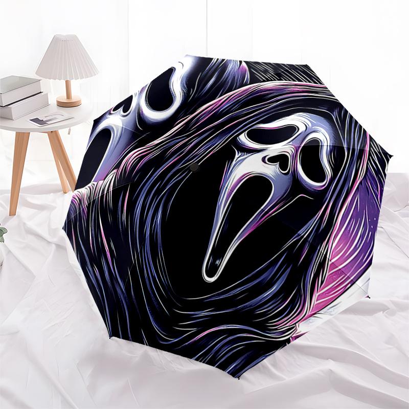 

Scream Mask Auto-Folding Umbrella: Portable 3-Fold Design with 8-Bone Frame - Perfect for Fans, Travelers, and Daily Use0104240a