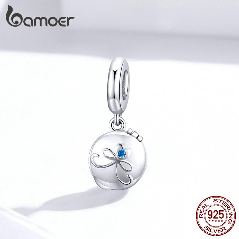 BAMOER 925 Sterling Silver Hollow Bead Charm With Blue CZ – For Women's Bracelet