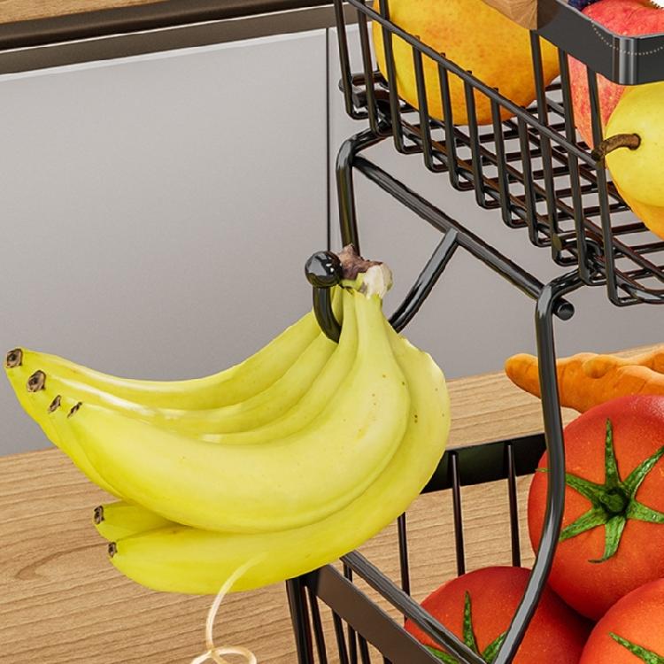 Platzsparender Obstständer mit 2 Bananenhaltern Metallkorb für Brot Zwiebeln 2 Etagen Abnehmbare Büro-Snackschale