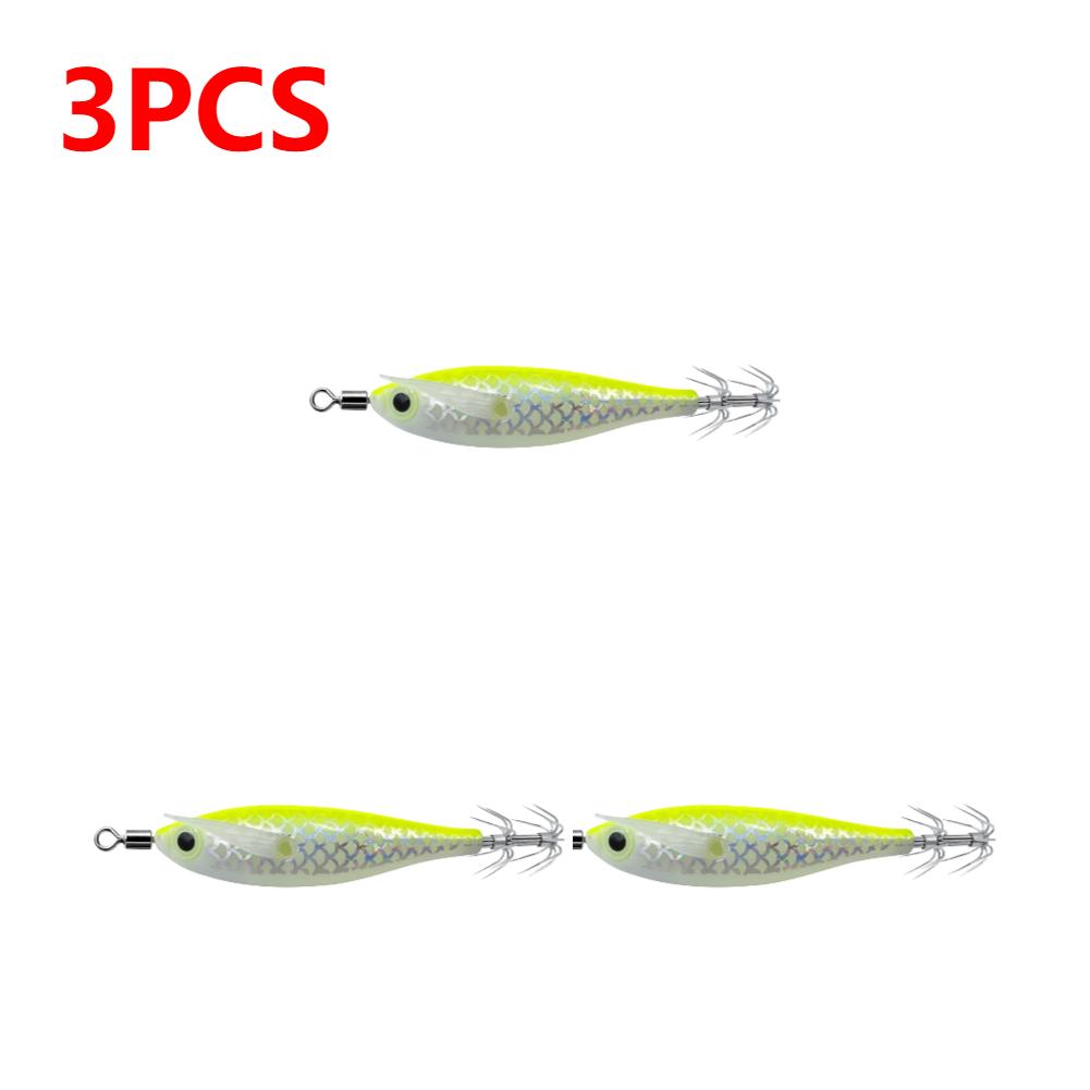 1-3 Stück leuchtender Tintenfischköder Haken Salzwasser Angelköder Künstliches Ei Holzgarnele Köder Meeresfischen Oktopus Sepia Tintenfischköder